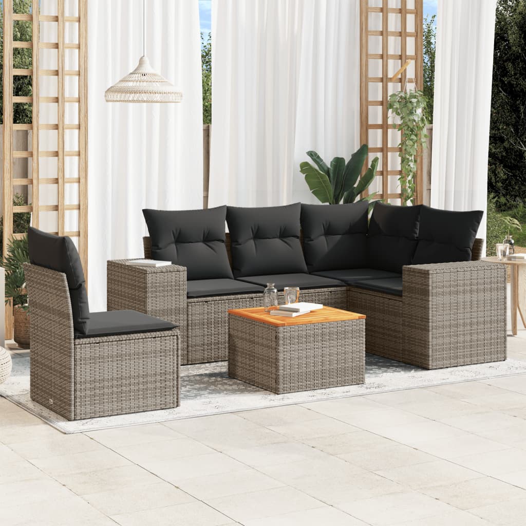 Set Divano da Giardino 6 pz con Cuscini Grigio in Polyrattan