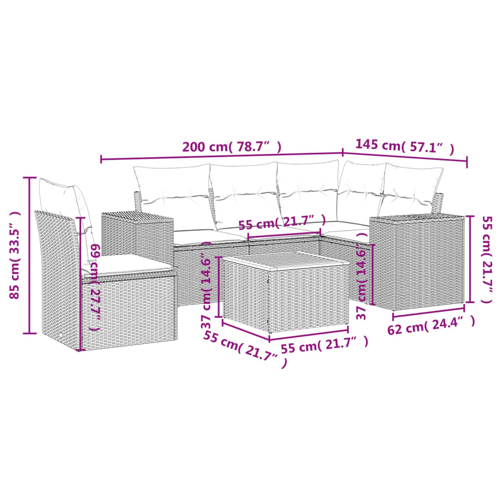 Set Divano da Giardino 6 pz con Cuscini Grigio in Polyrattan