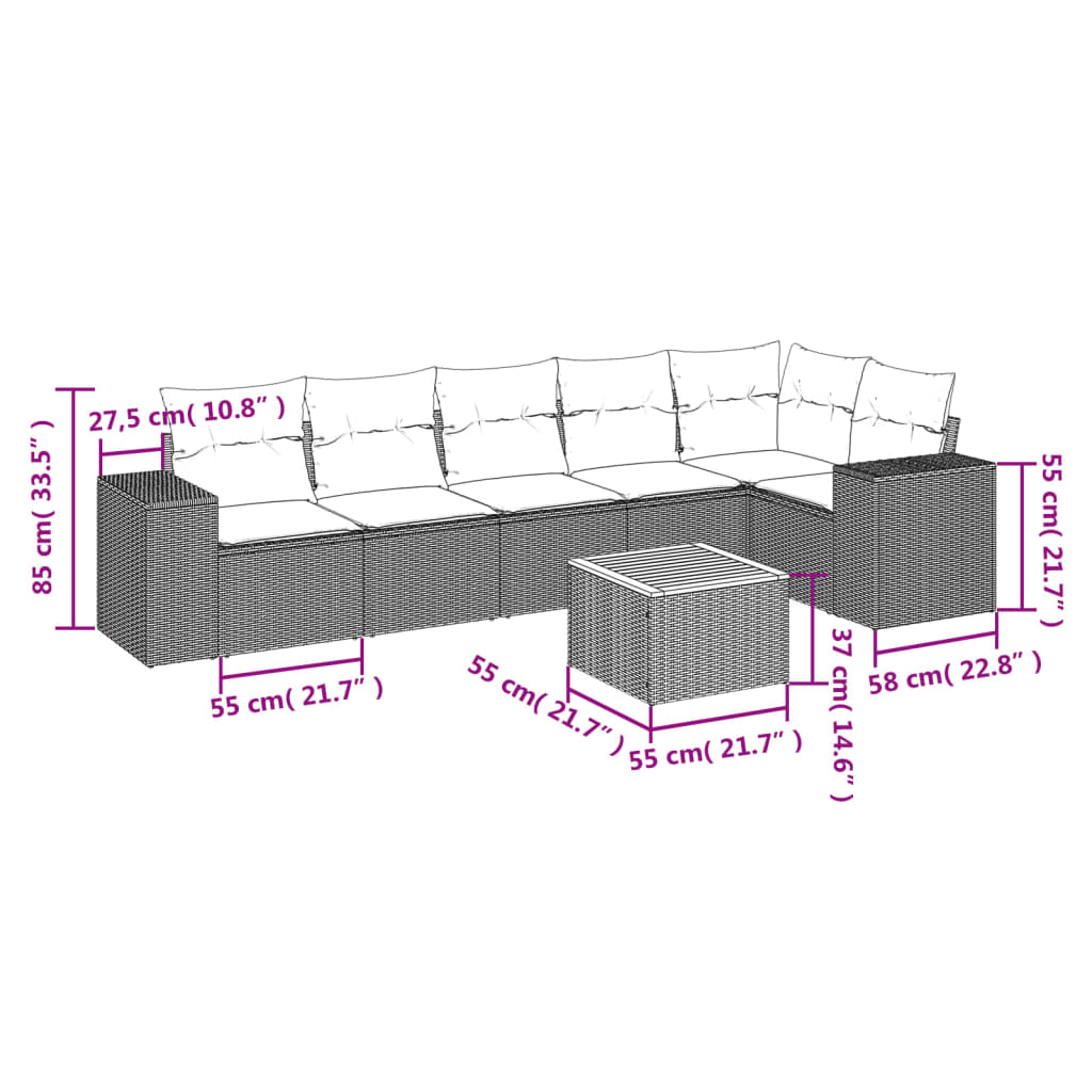 Set Divani da Giardino con Cuscini 7pz Nero Polyrattan
