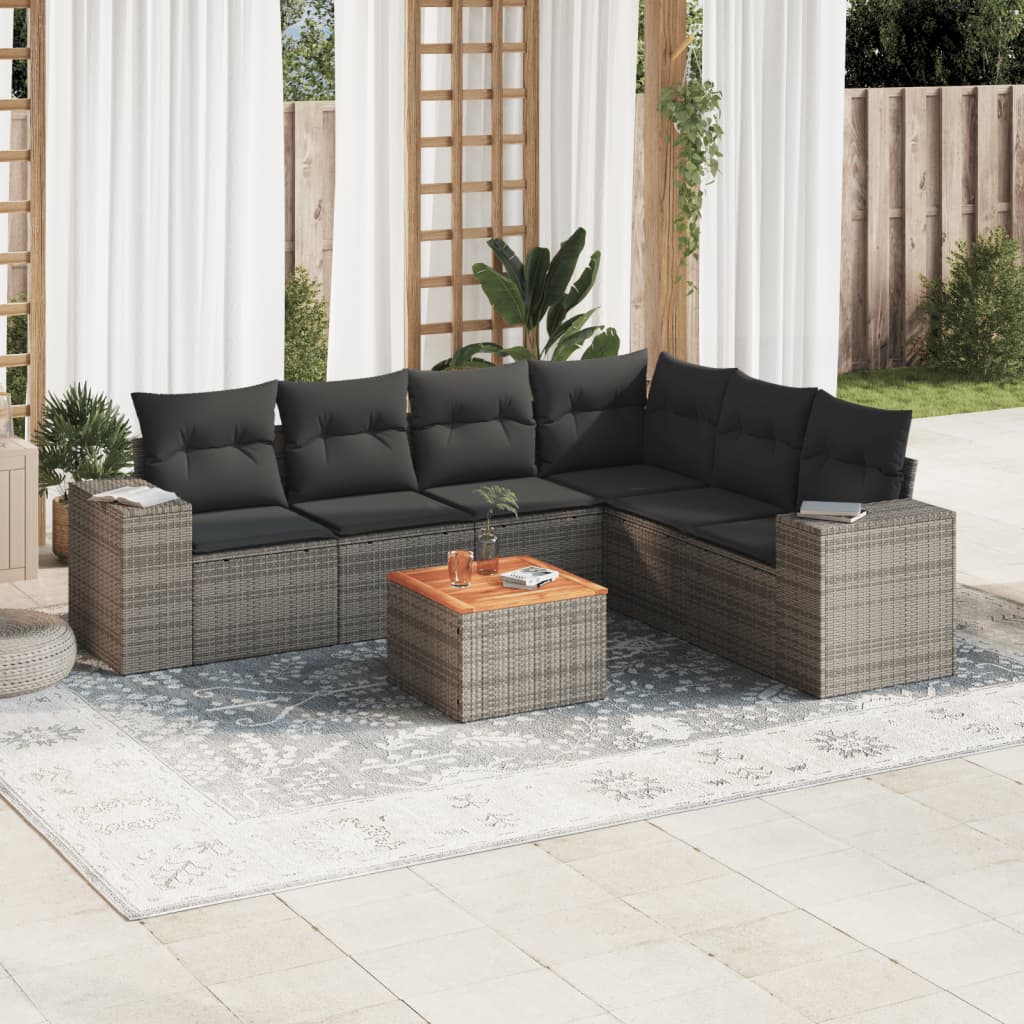 Set Divani da Giardino 7 pz con Cuscini Grigio in Polyrattan