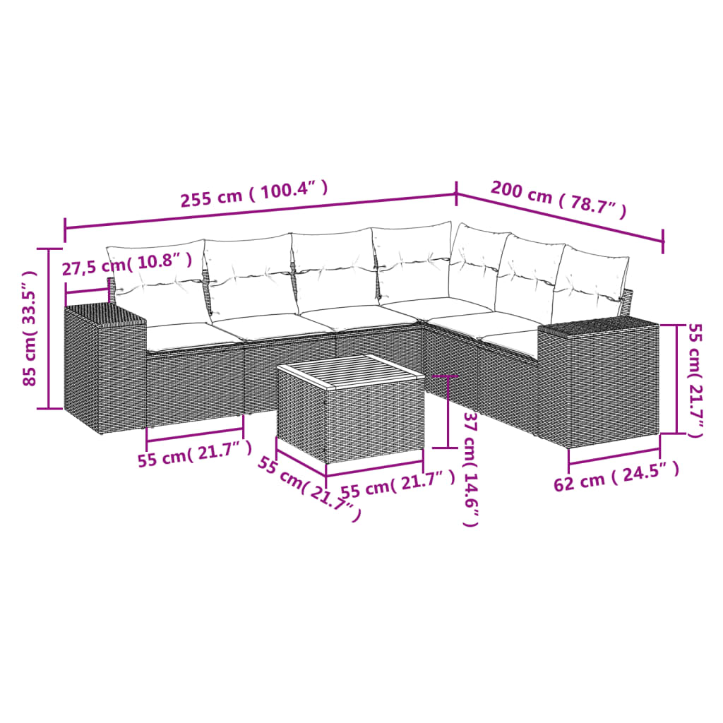 Set Divani da Giardino 7 pz con Cuscini Grigio in Polyrattan