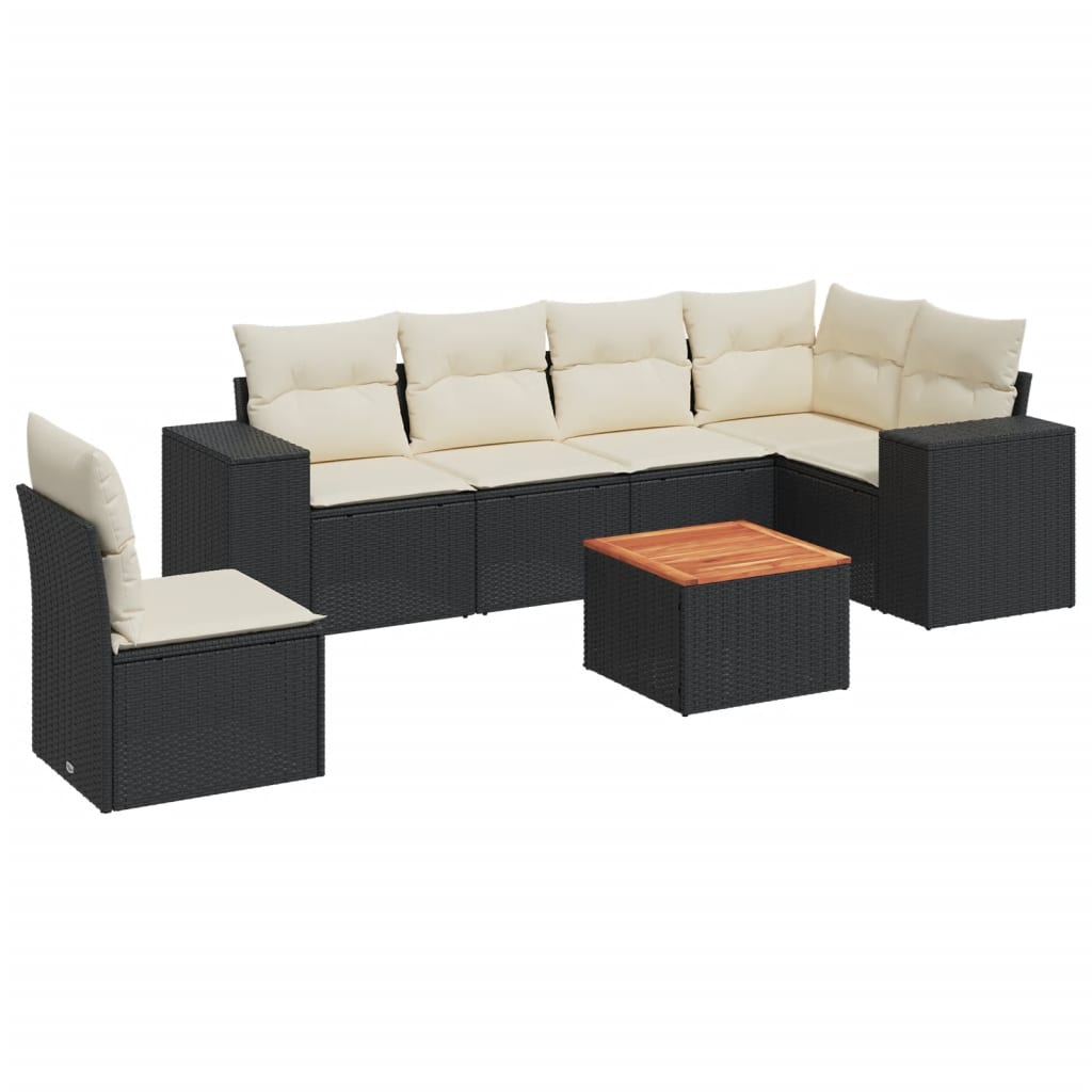 Set Divani da Giardino con Cuscini 7pz Nero Polyrattan