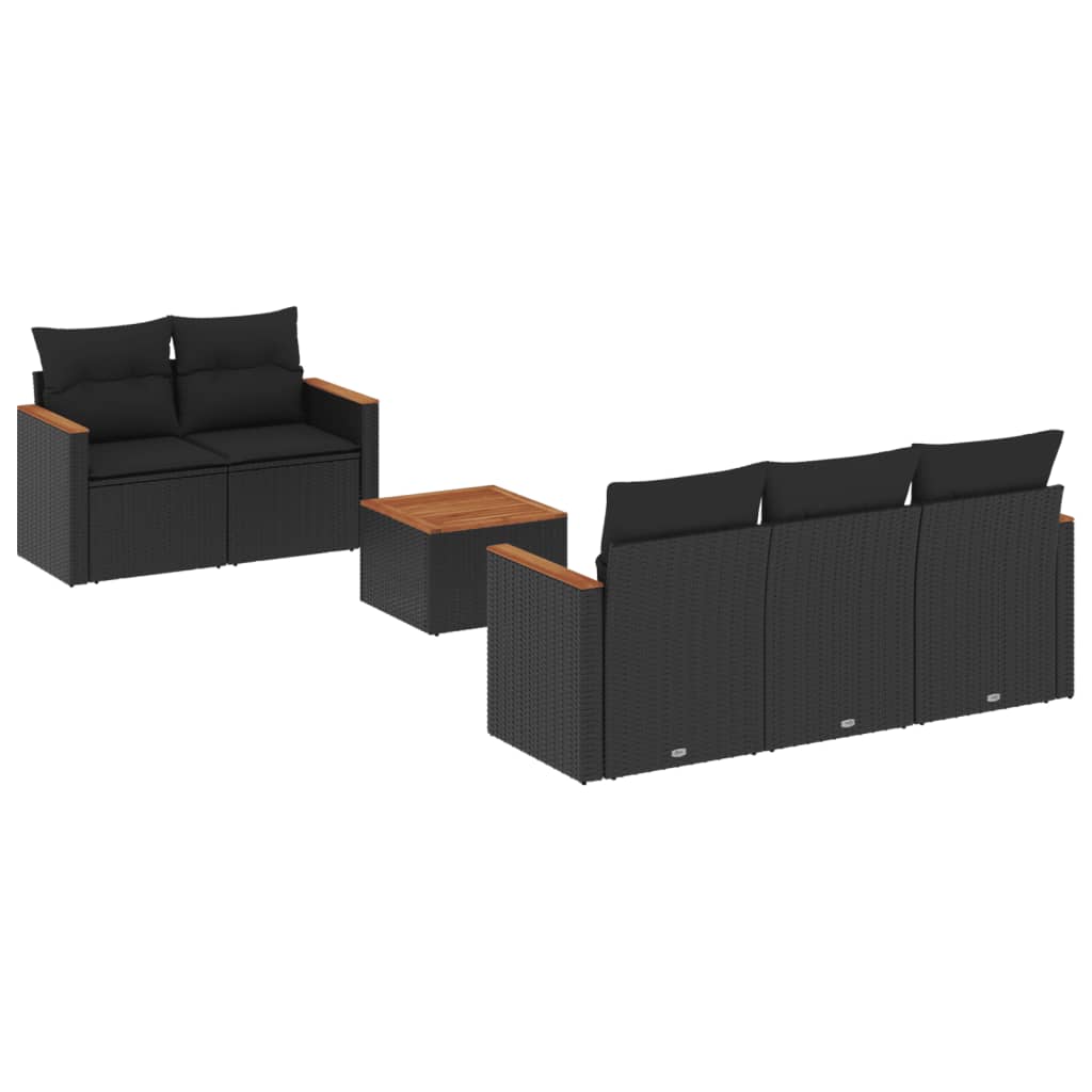 Set Divano da Giardino 6 pz con Cuscini Nero in Polyrattan