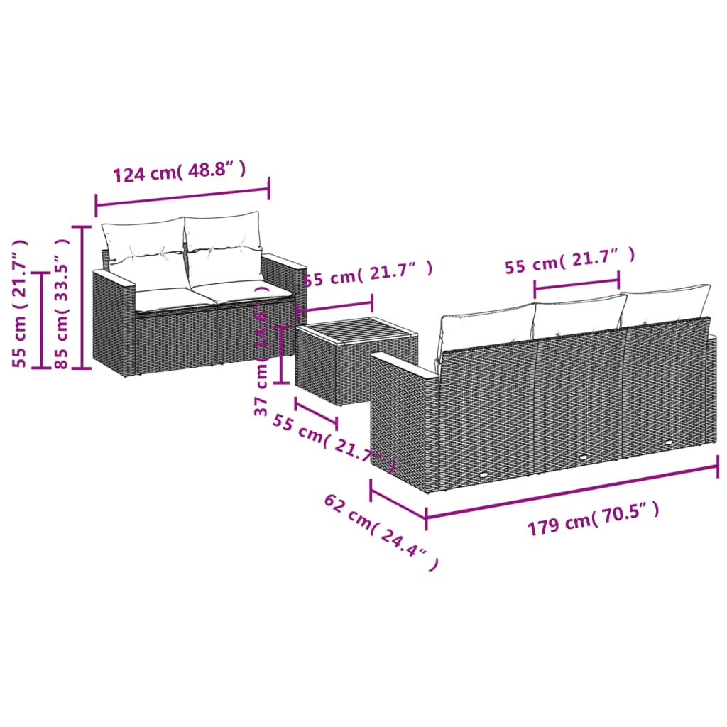 Set Divano da Giardino 6 pz con Cuscini Nero in Polyrattan