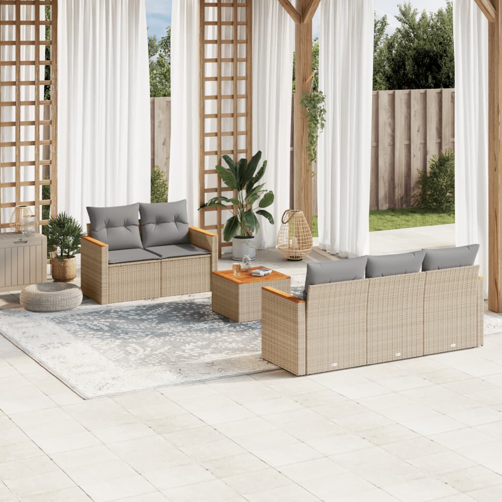 Salotto da Giardino 6 pz Beige in Polyrattan con Cuscini 6