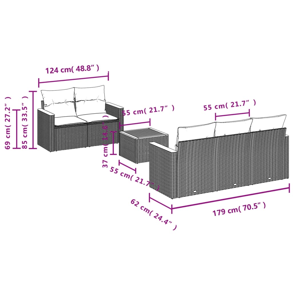 Salotto da Giardino 6 pz Beige in Polyrattan con Cuscini 6