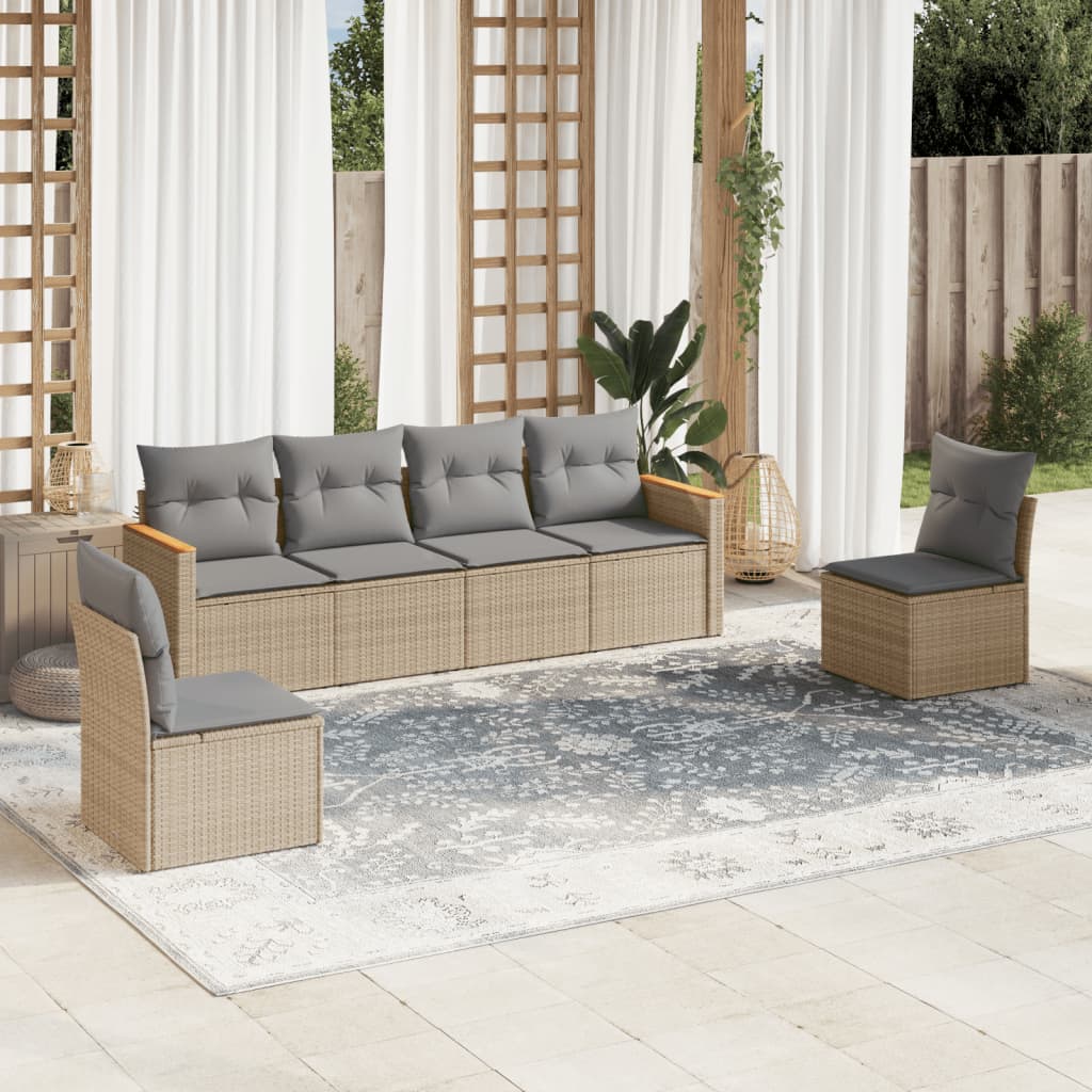 Salotto da giardino 6 pz in rattan PE beige con cuscini 3