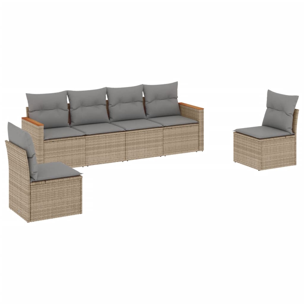 Salotto da giardino 6 pz in rattan PE beige con cuscini 3