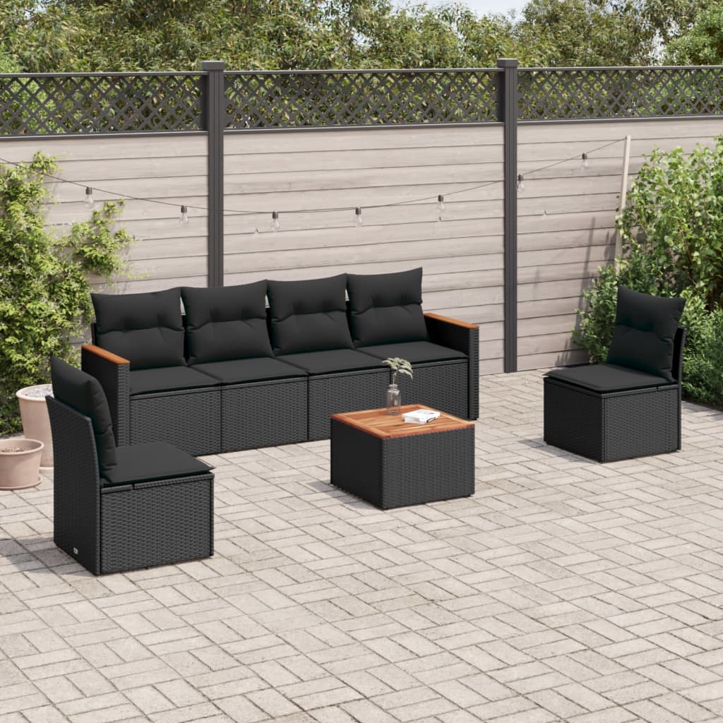 Set divani da giardino 7 pezzi in polyrattan nero