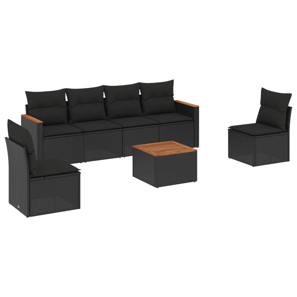 Set divani da giardino 7 pezzi in polyrattan nero