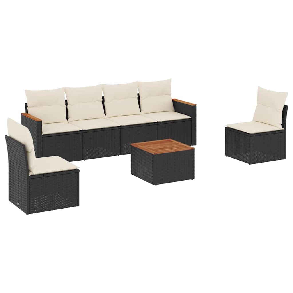 Salotto da esterno 7 pz in rattan PE nero con cuscini