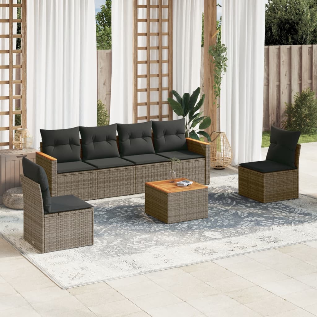 Salotto da giardino 7 pz in polyrattan grigio con cuscini sfoderabili 2