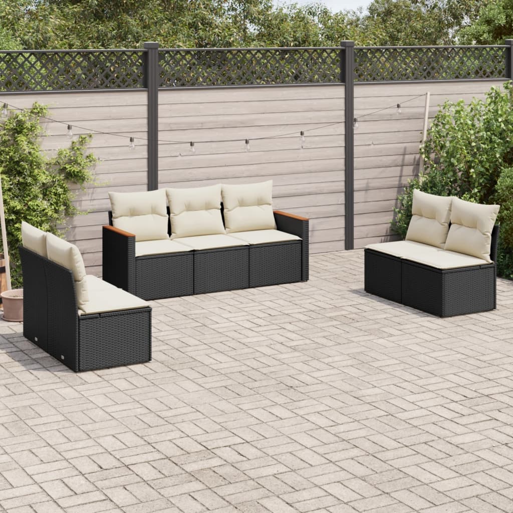 Set Divano da Esterno 7 pz Nero in Polyrattan con Cuscini