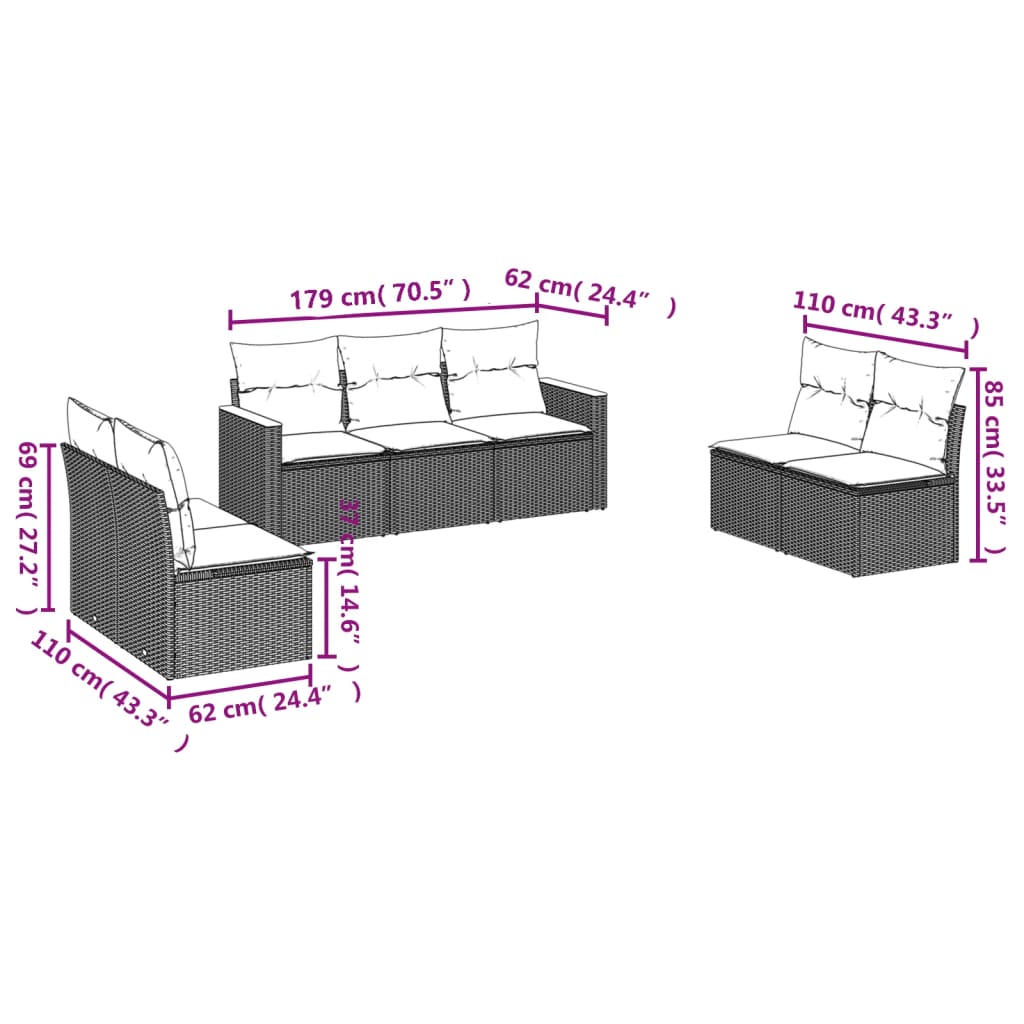 Salotto da giardino modulare 7 pz in rattan PE grigio
