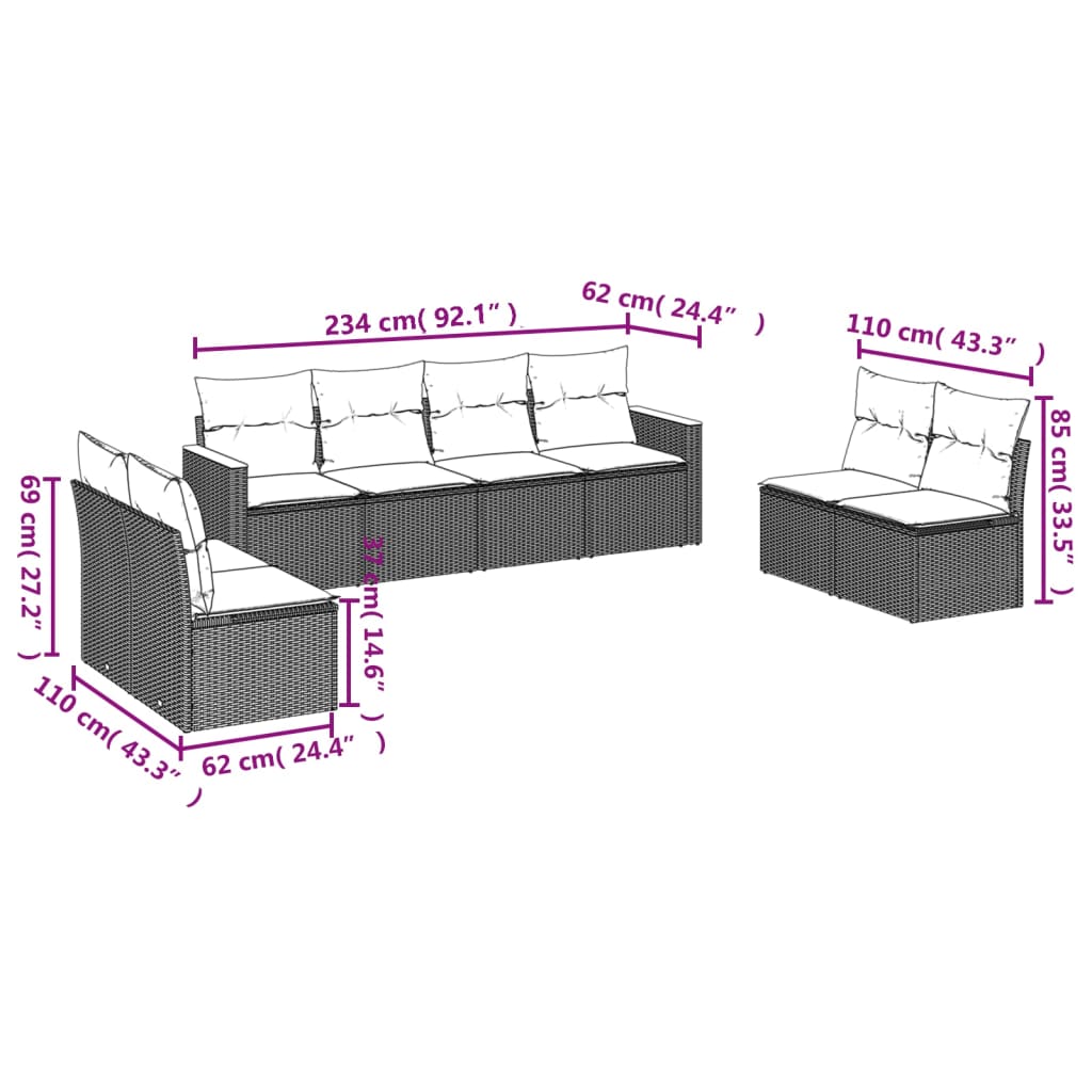 Salotto da giardino modulare 8 pz in polyrattan grigio