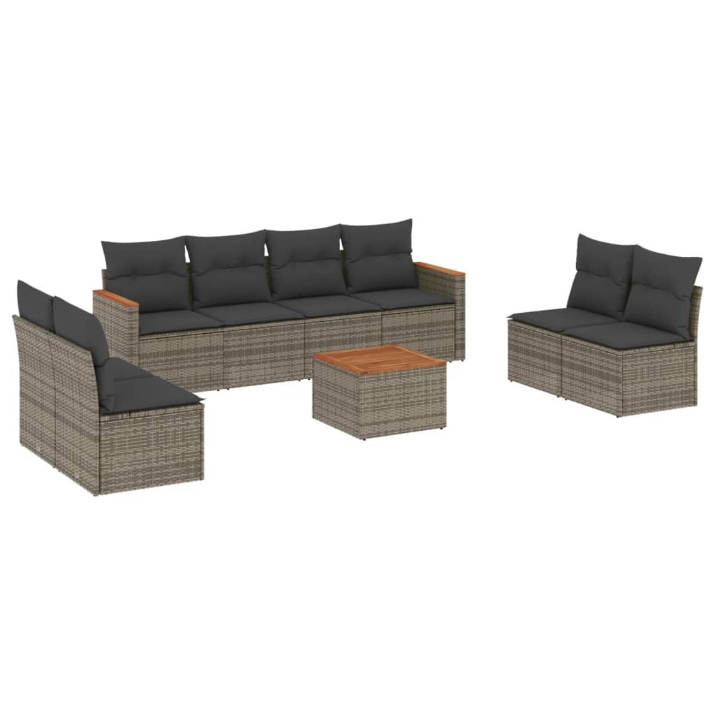 Set Divano da Giardino 9 pz in Rattan PE Grigio