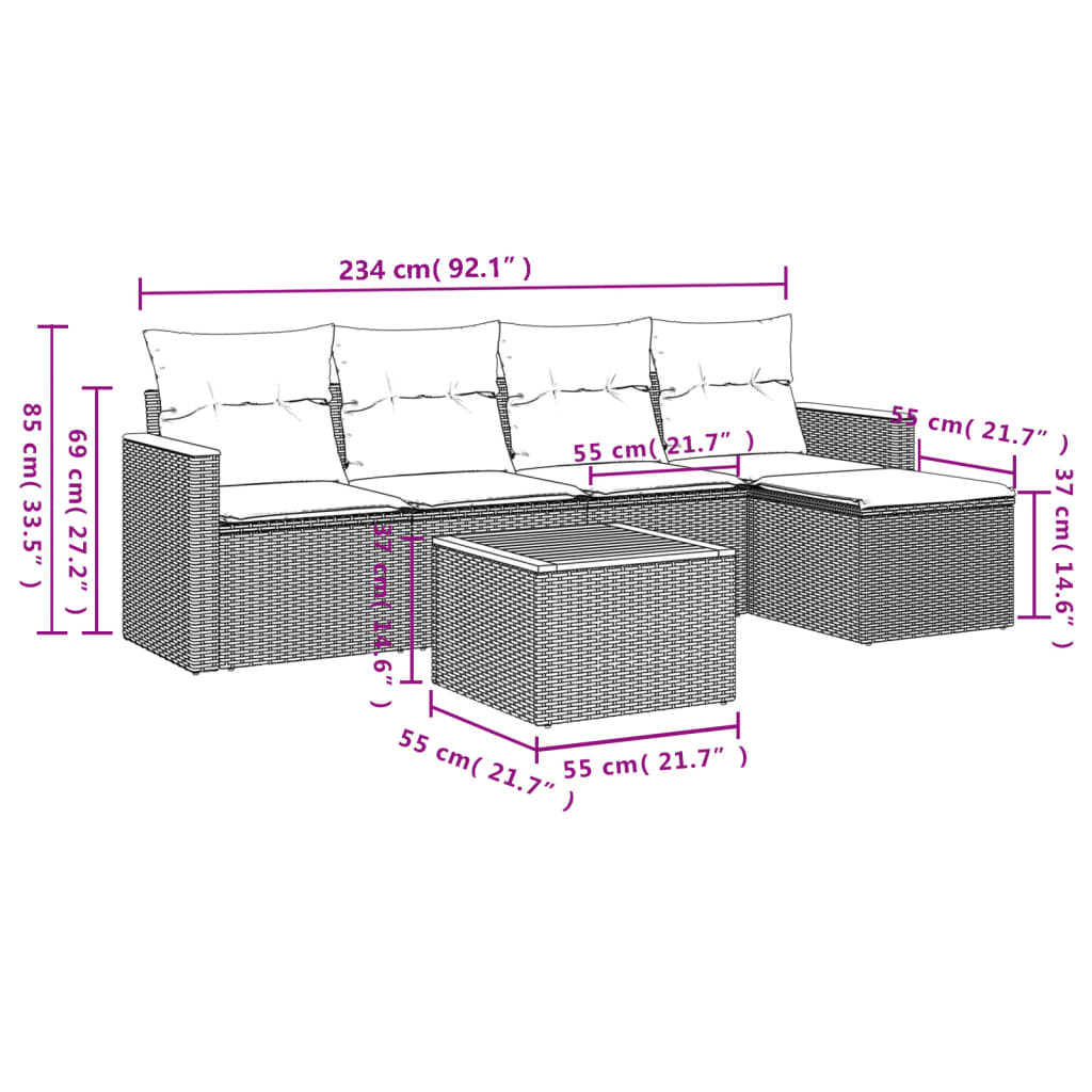 Salotto da giardino 6 pz beige in rattan PE con cuscini 3