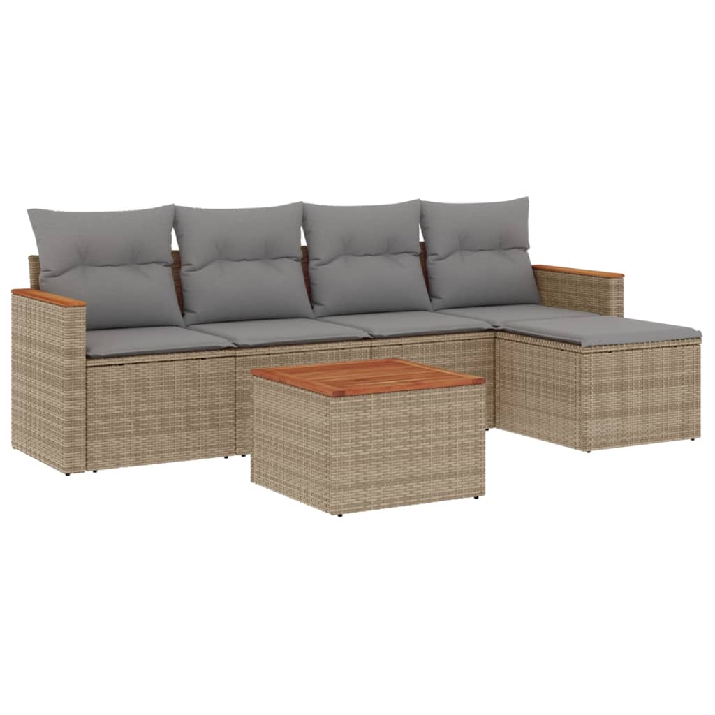 Salotto da giardino 6 pz beige in rattan PE con cuscini 3