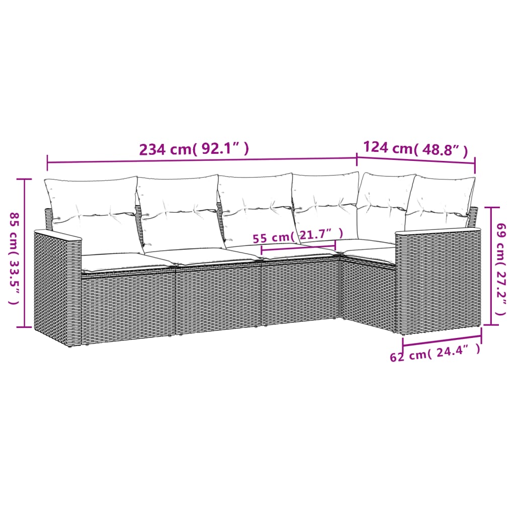 Salotto da Giardino 5 pz Beige in Polyrattan