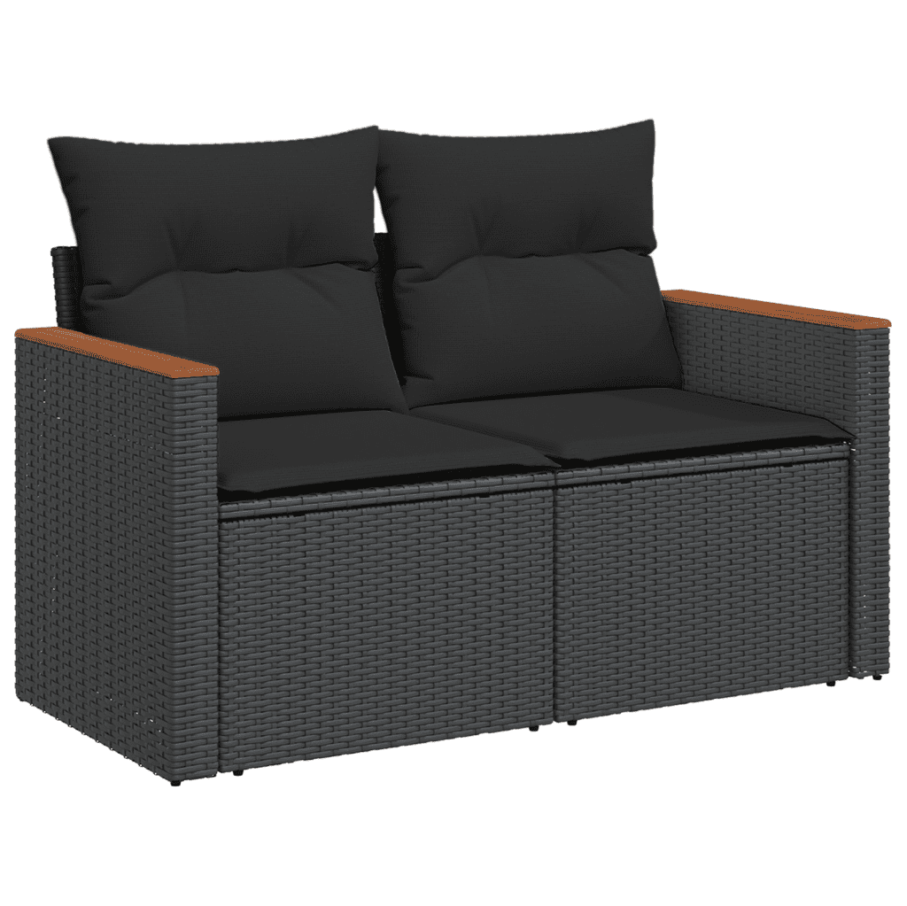 Salotto da giardino nero 6 pz in polyrattan con tavolo acacia