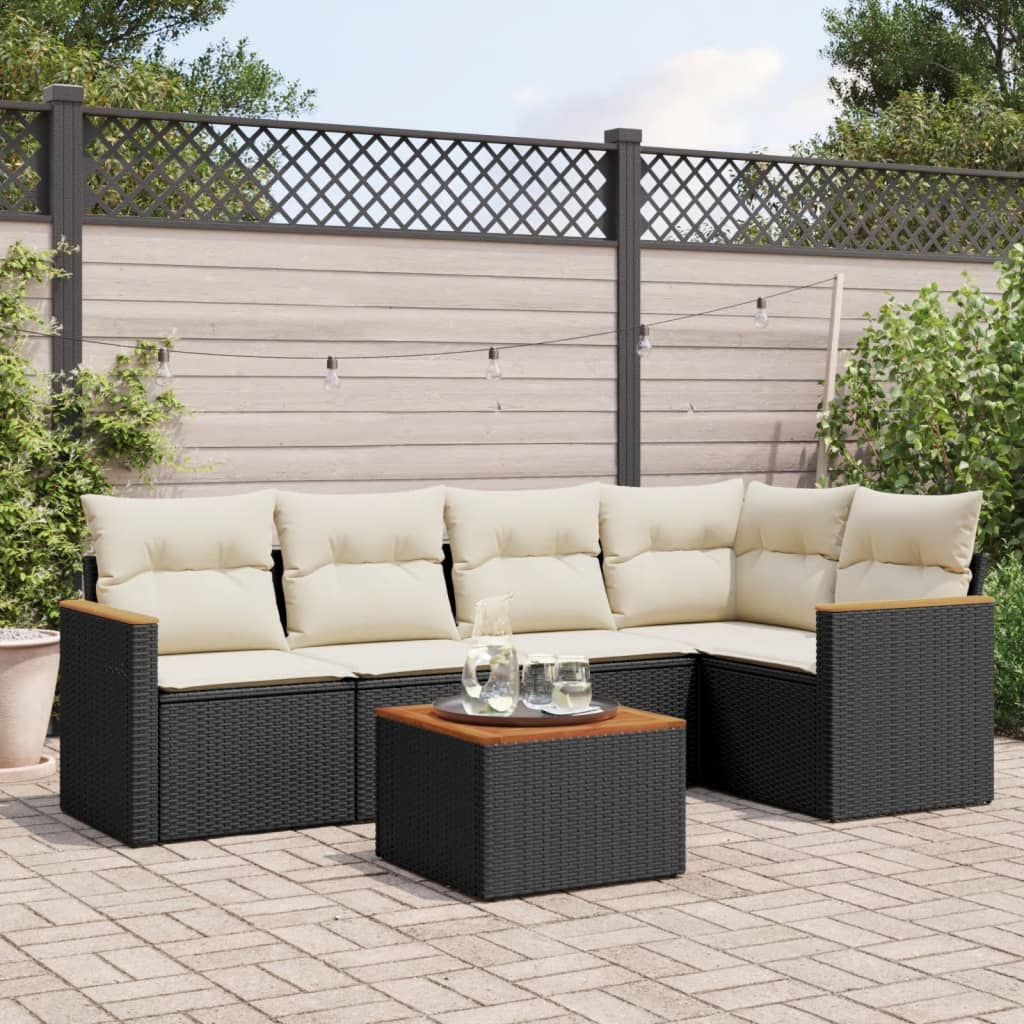 Salotto da giardino 6 pz in polyrattan nero con cuscini 9