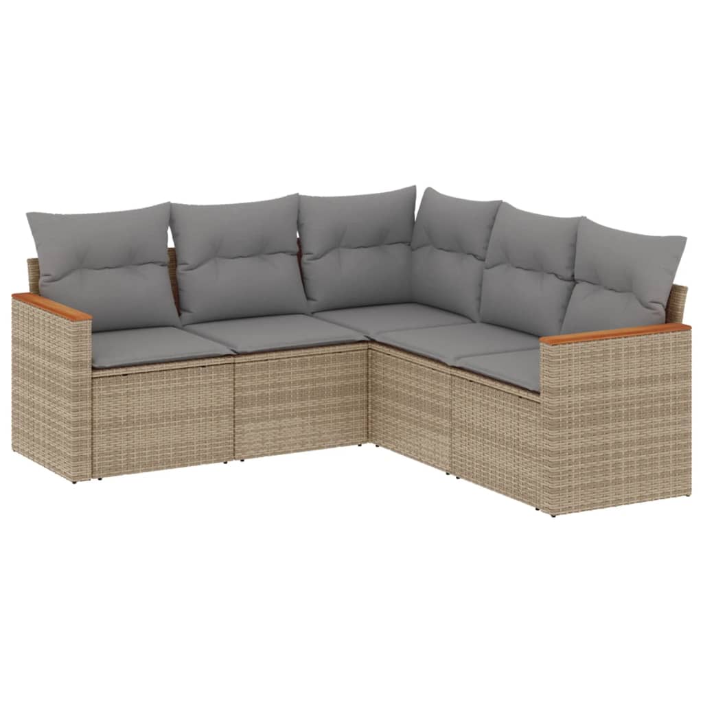 Set Divano da Giardino 5 pz Beige in Polyrattan con Cuscini 2
