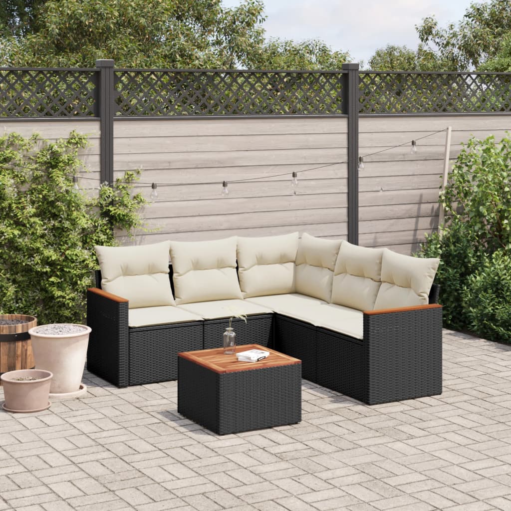 Salotto da giardino nero in rattan PE, 6 pezzi con cuscini 4