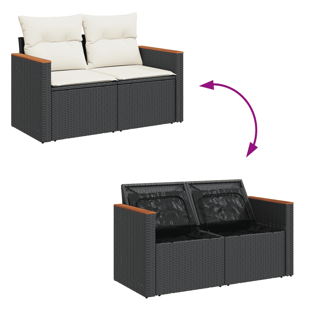 Salotto da giardino nero in rattan PE, 6 pezzi con cuscini 4