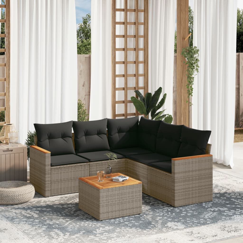 Salotto da Giardino 6 pz in Rattan PE Grigio con Acacia