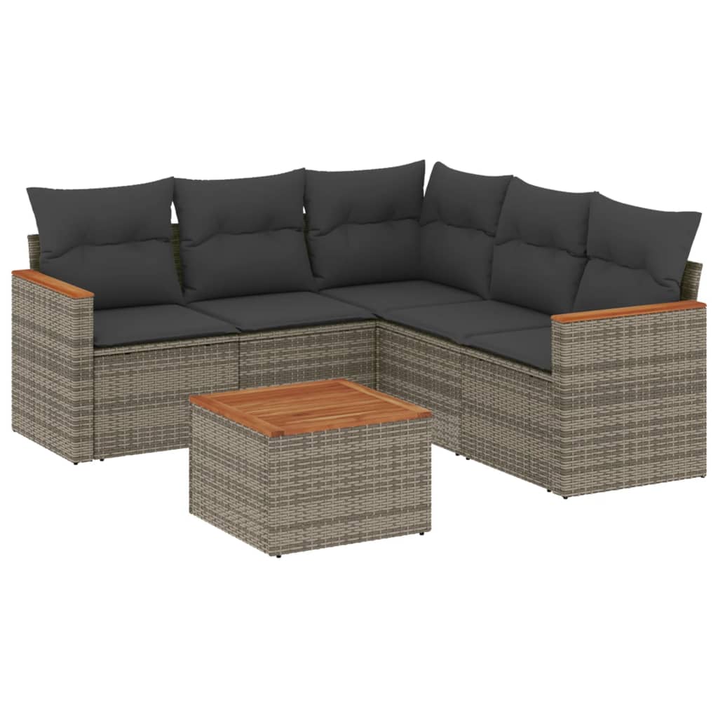 Salotto da Giardino 6 pz in Rattan PE Grigio con Acacia