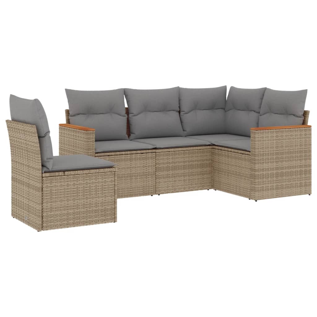 Salotto modulare 5 pz polyrattan beige con cuscini