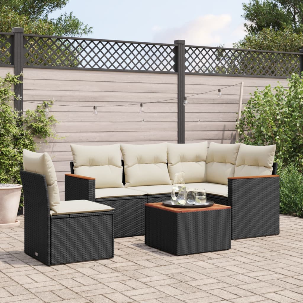 Salotto da Giardino 6 pz Polyrattan Nero con Cuscini 2