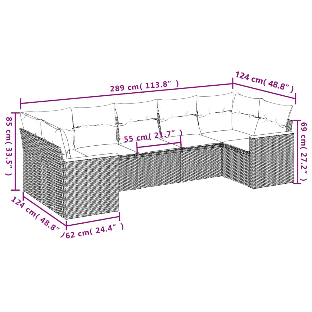 Set Divani da Giardino con Cuscini 7pz Nero Polyrattan