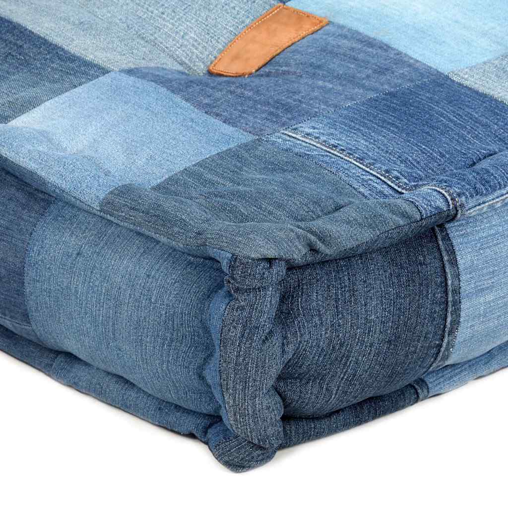 Pouf Quadrato 100x100x20 cm in Denim Patchwork
