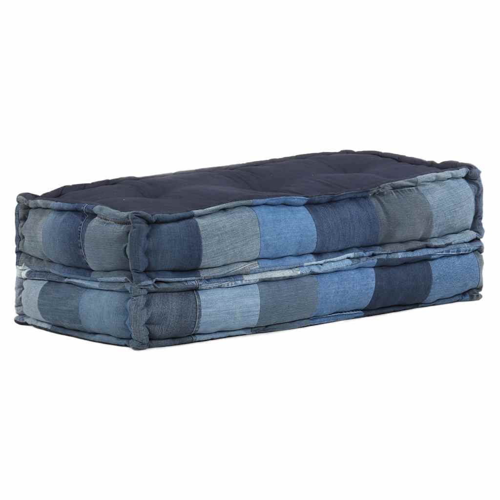 Pouf Quadrato 100x100x20 cm in Denim Patchwork
