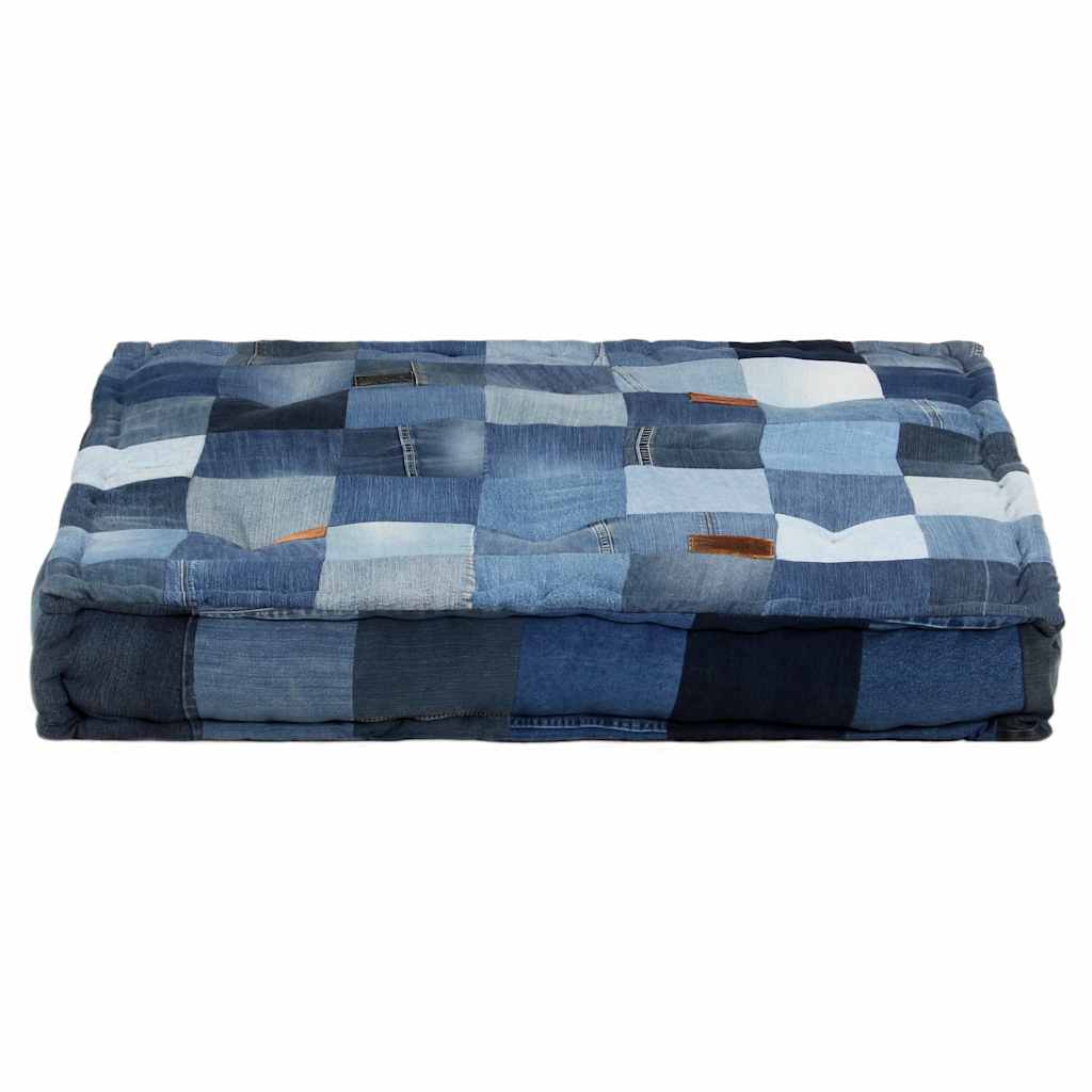 Pouf Quadrato 100x100x20 cm in Denim Patchwork