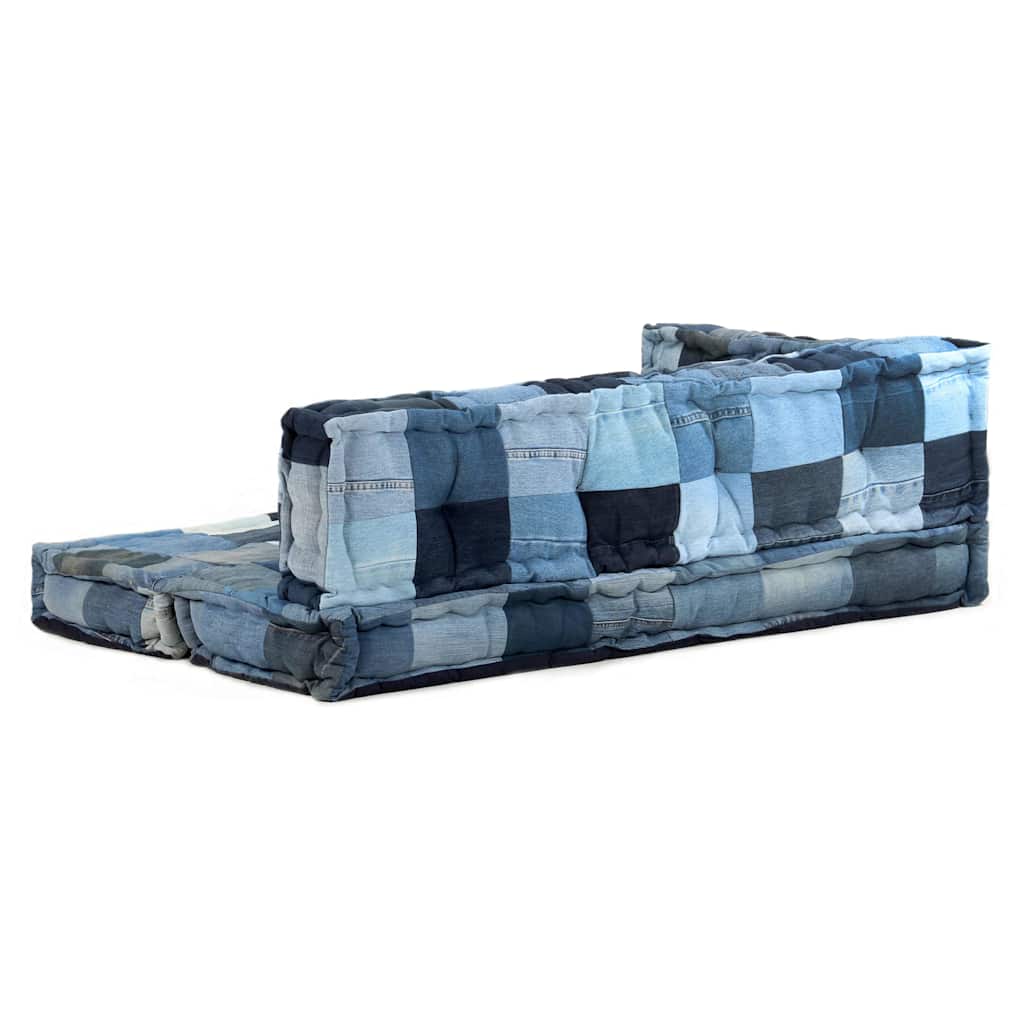 Set Cuscini per Divani Pallet 3pz Blu Denim Patchwork