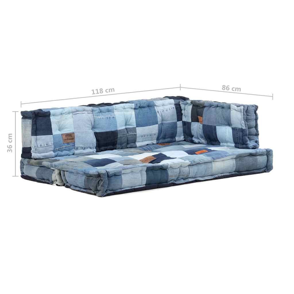 Set Cuscini per Divani Pallet 3pz Blu Denim Patchwork