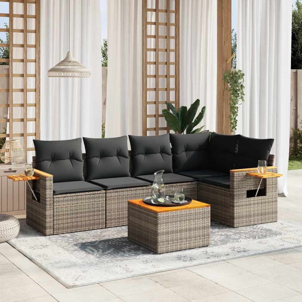 Set Divano da Giardino 6 pz con Cuscini Grigio in Polyrattan