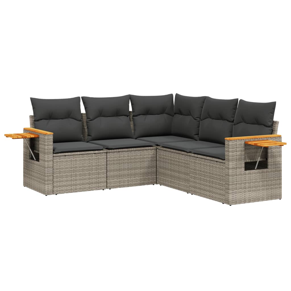 Set Divano da Giardino 5 pz con Cuscini Grigio in Polyrattan