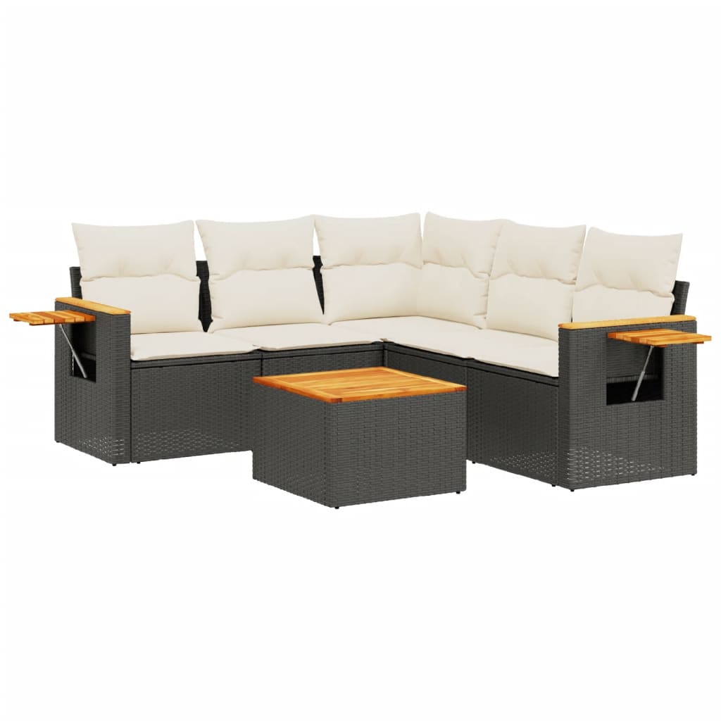 Set Divano da Giardino 6 pz con Cuscini Nero in Polyrattan