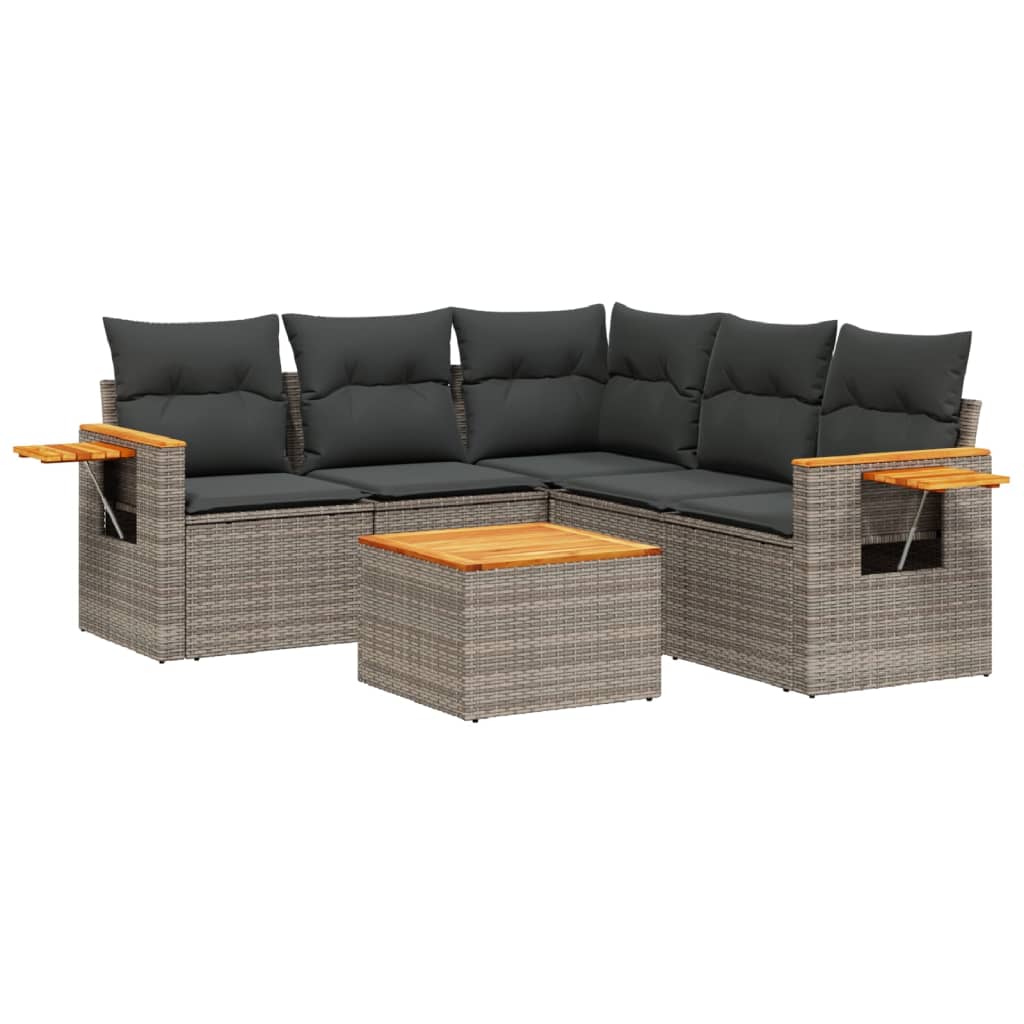 Set Divano da Giardino 6 pz con Cuscini Grigio in Polyrattan