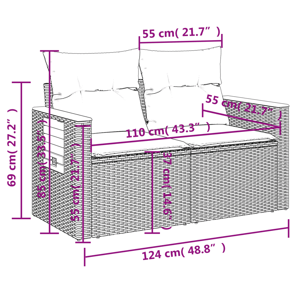 Set Divano da Giardino 6 pz con Cuscini Nero in Polyrattan
