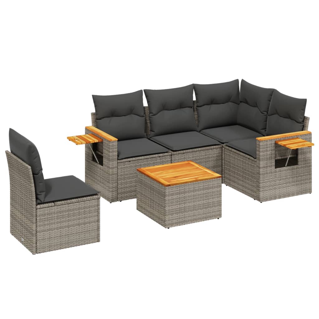 Set Divano da Giardino 6 pz con Cuscini Grigio in Polyrattan