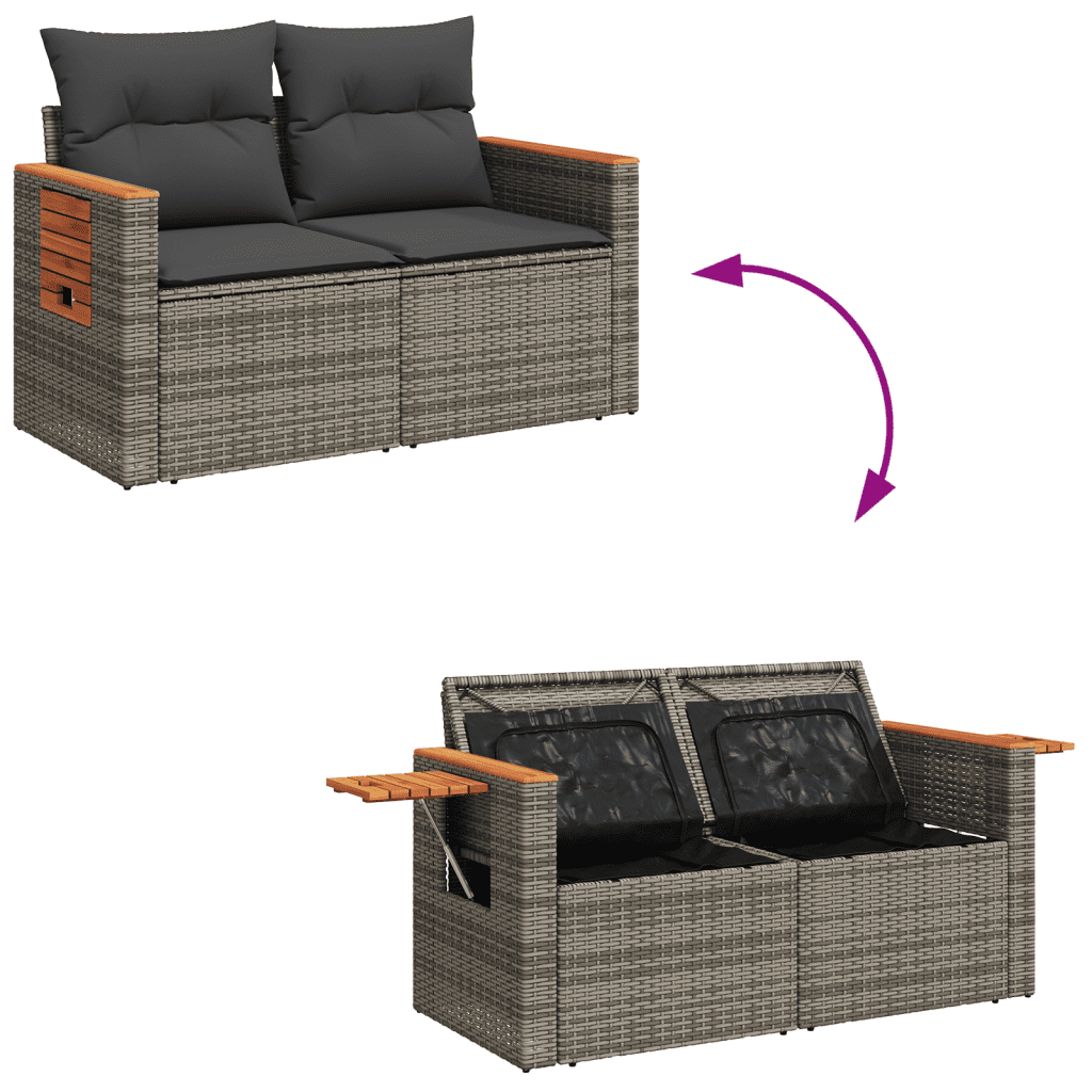 Set Divani da Giardino 7 pz con Cuscini Grigio in Polyrattan