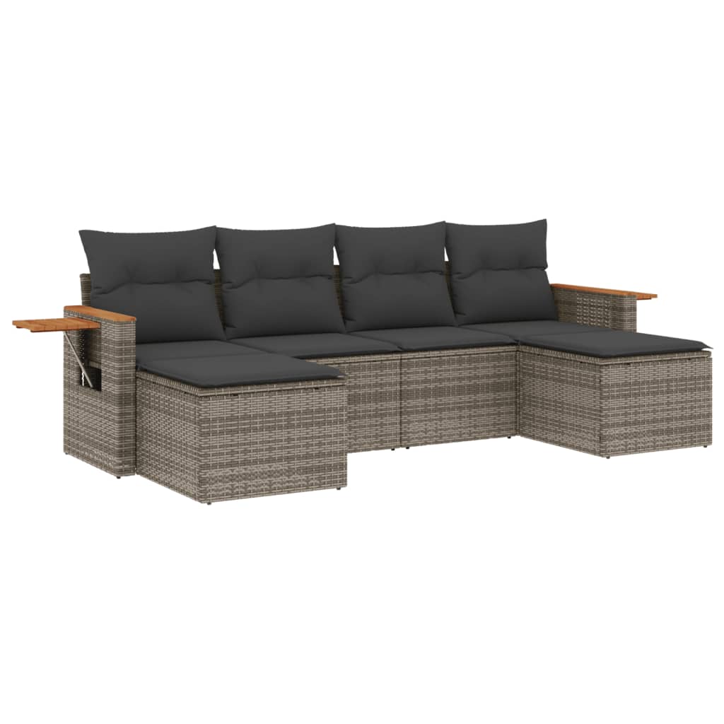 Set Divano da Giardino 6 pz con Cuscini Grigio in Polyrattan