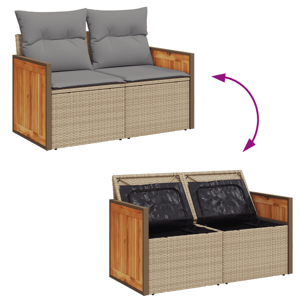 Set Divano da Giardino 6 pz con Cuscini Beige in Polyrattan