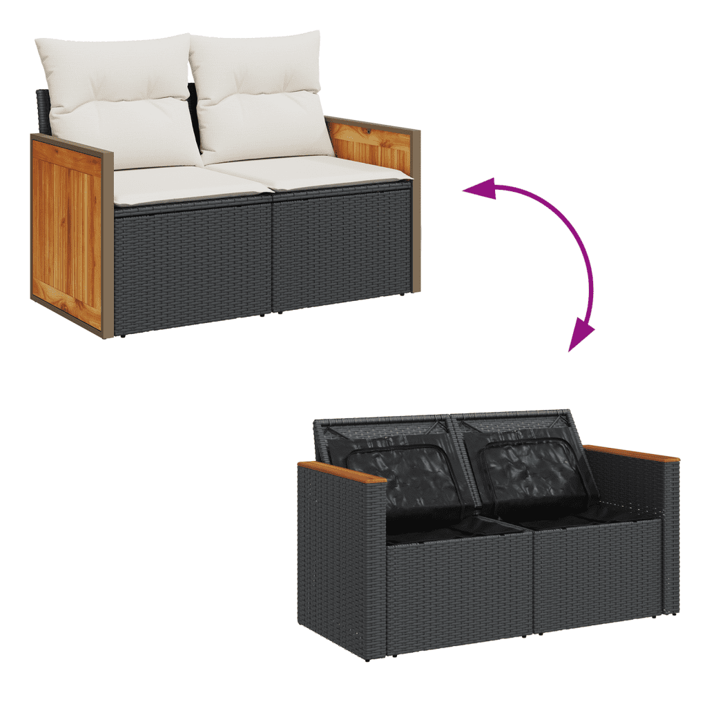 Set Divani da Giardino con Cuscini 7pz Nero Polyrattan