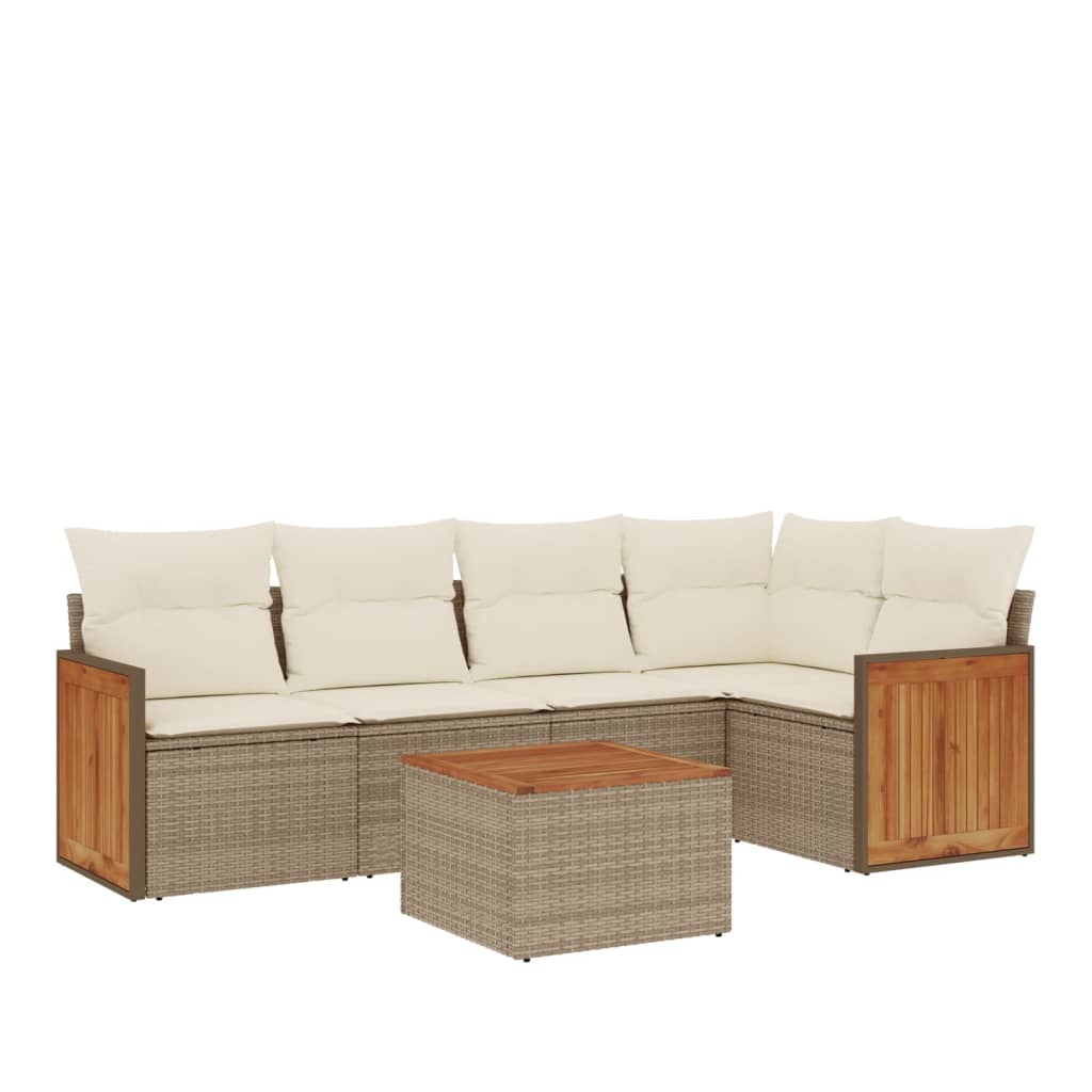 Set Divano da Giardino 6 pz con Cuscini Beige in Polyrattan