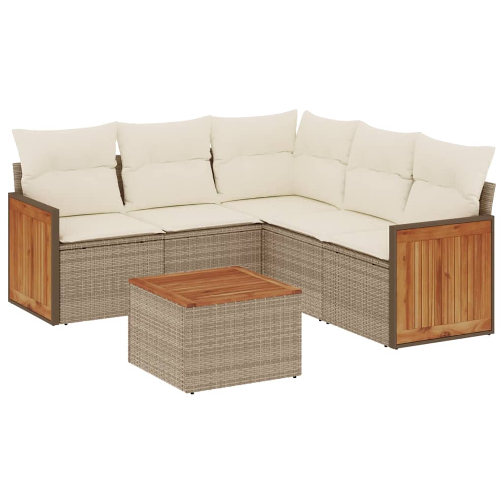 Set Divano da Giardino 6 pz con Cuscini Beige in Polyrattan